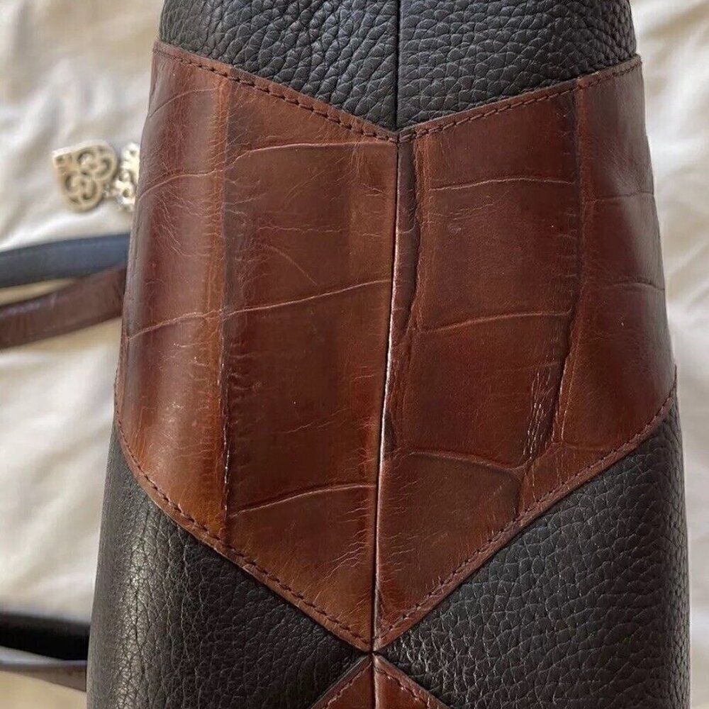 BRIGHTON EMMA Tiny Woven Brown/Black Leather Print D330285 Western Vintage Bag - Picture 9 of 15